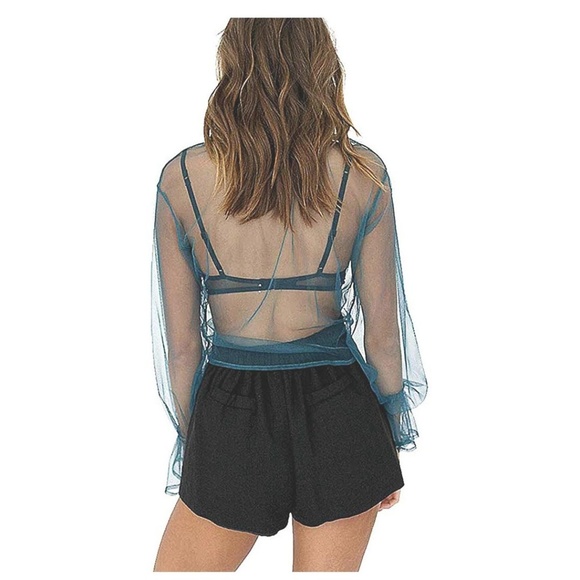GRETCHEN Sexy Teal Sheer Blouse - Picture 2 of 6